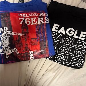 Two T-shirts, Sixers, and Eagles men’s XL